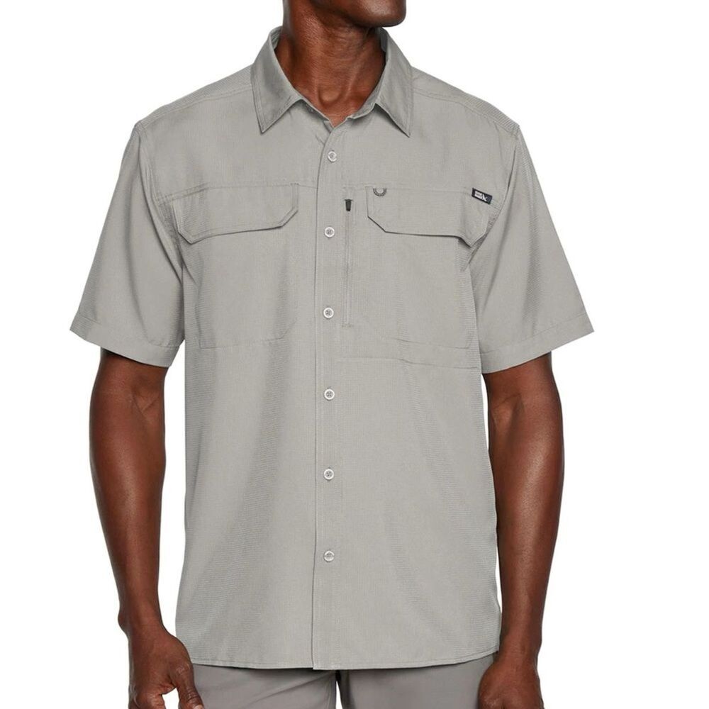 New Eddie Bauer Gray Casual Button Down Shirt Relaxed Fit UPF 50 Men Size L